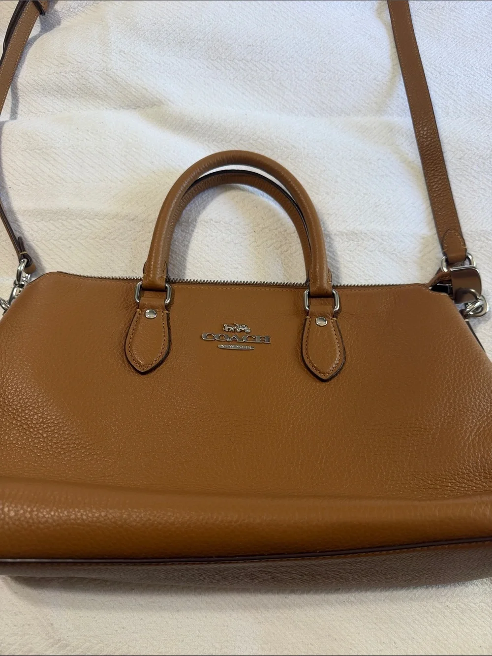 Coach Pebbled Leather Satchel in Saddle Brown